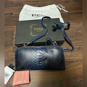 Pelle Navy Snake Print Clutch